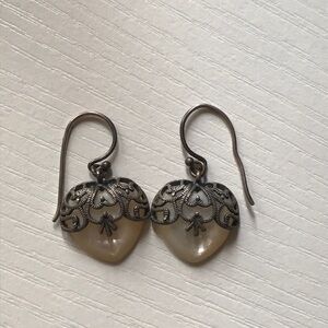 Heart pearl color dangling earrings